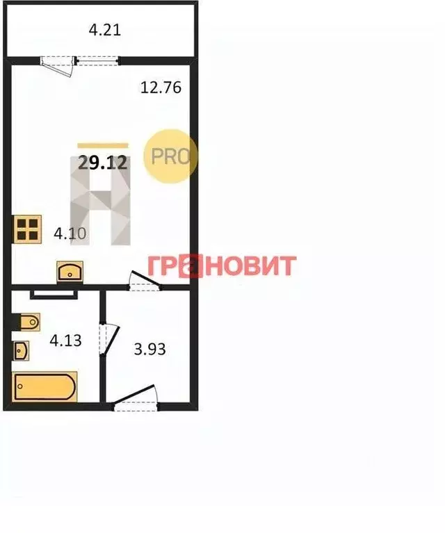 Студия Новосибирская область, Новосибирск Автогенная ул., 75 (29.12 м) - Фото 1
