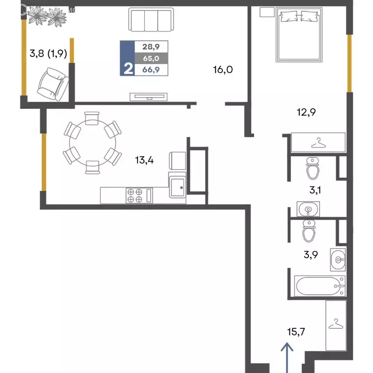 2-комнатная квартира: Перевальное, ЖК Предгорье (66.9 м) - Фото 1