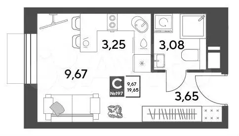 Квартира-студия, 19,7 м, 10/15 эт. - Фото 0