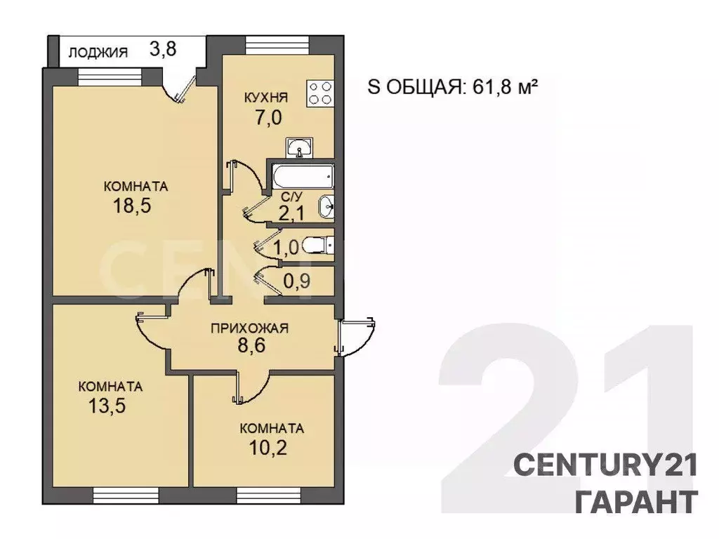 3-к кв. Санкт-Петербург просп. Косыгина, 28К5 (61.8 м) - Фото 1