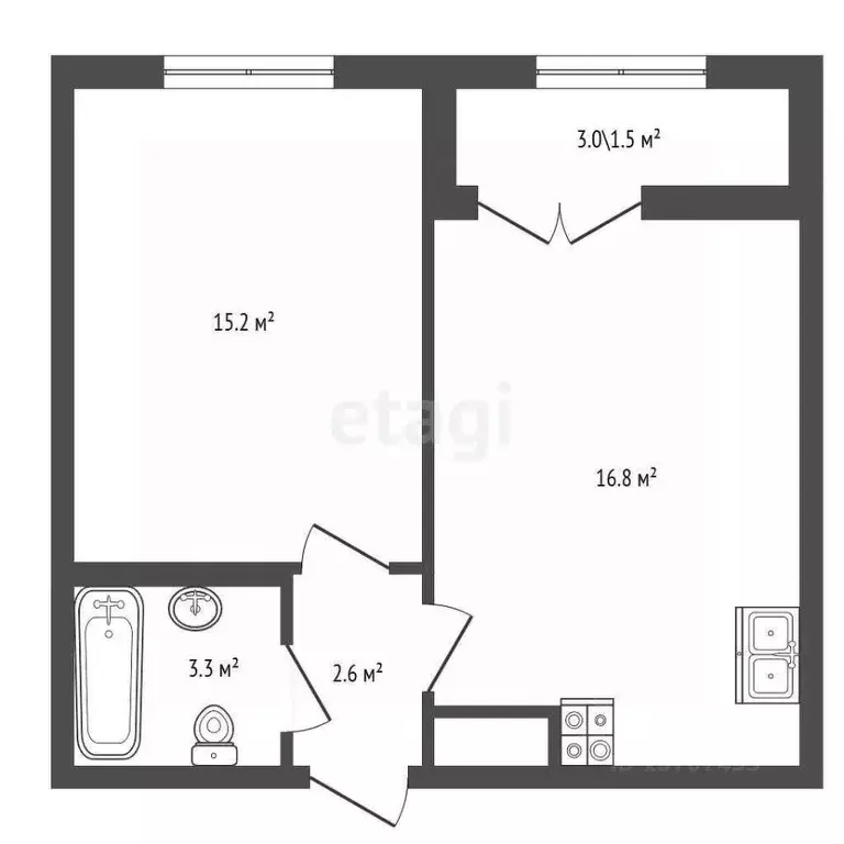 1-к кв. Санкт-Петербург Октябрьская наб., 40 (38.8 м) - Фото 2