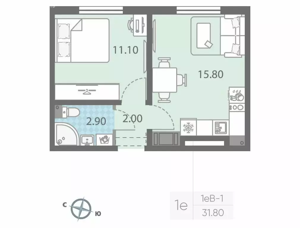 1-комнатная квартира: Ковалёво, жилой комплекс ЛСР Ржевский парк (31.8 ... - Фото 1