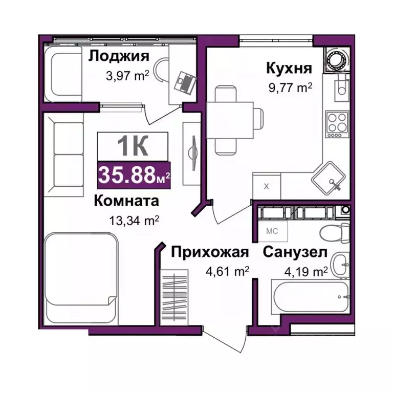 1-к кв. Крым, Симферополь Город Мира жилой комплекс (33.89 м) - Фото 0