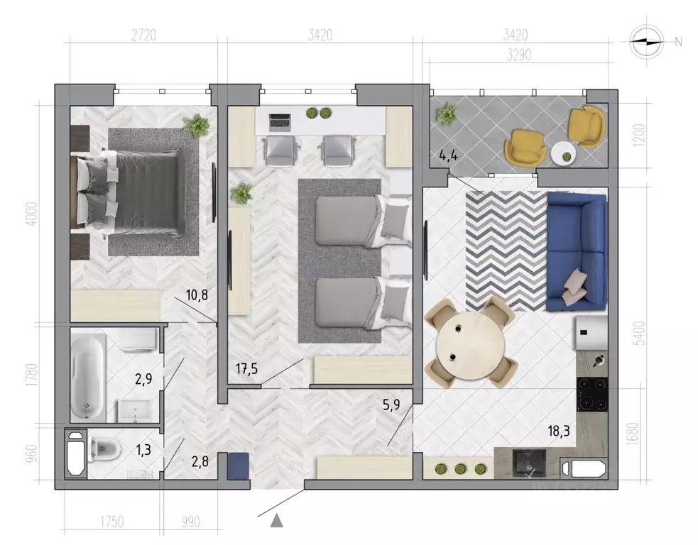 2-к кв. Воронежская область, Воронеж ул. Федора Тютчева, 107 (61.7 м) - Фото 1