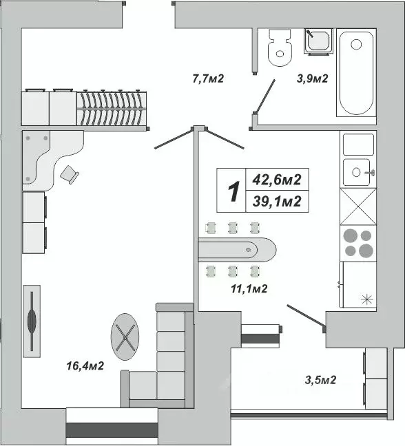 1-к кв. Тамбовская область, Тамбов ул. Чичерина, 7/1к3 (42.6 м) - Фото 0