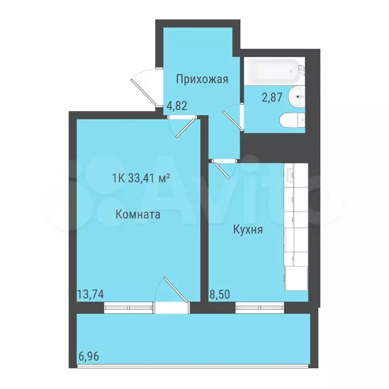 1-к. квартира, 33,3 м, 9/10 эт. - Фото 0