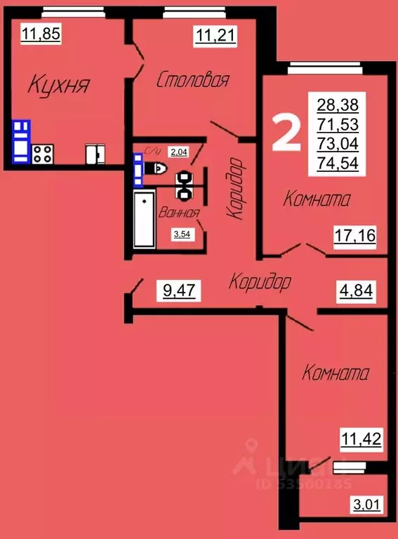 2-к кв. Смоленская область, Смоленск ул. Филатова, 3 (74.09 м) - Фото 0