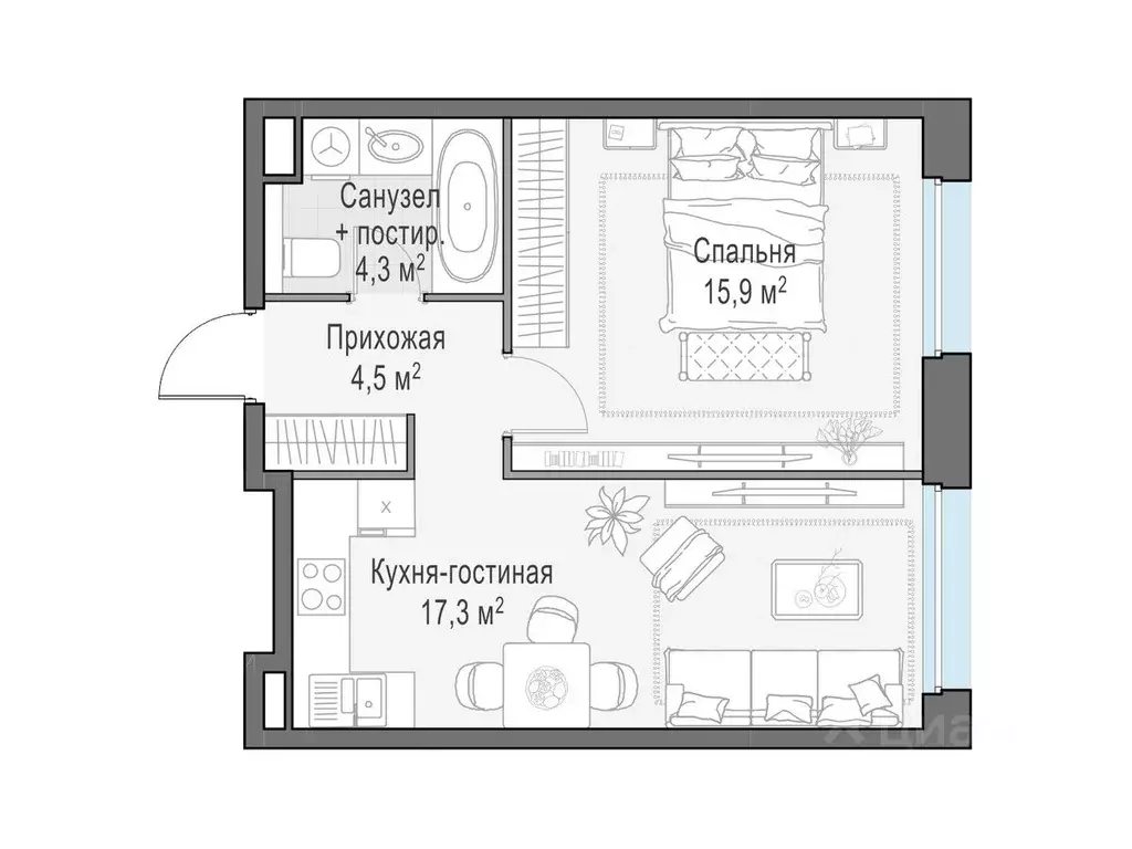 1-к кв. Московская область, Мытищи Белый Grad жилой комплекс (41.9 м) - Фото 1