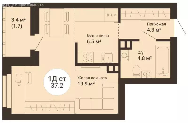 Квартира-студия: Екатеринбург, 2-я Новосибирская улица (37.2 м) - Фото 0