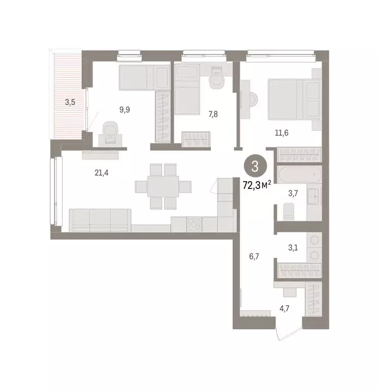 3-комнатная квартира: Челябинская область, Сосновский муниципальный ... - Фото 2