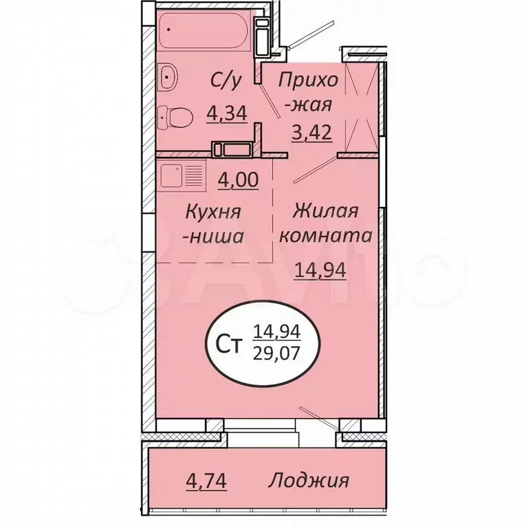 Квартира-студия, 29,1 м, 10/25 эт. - Фото 0