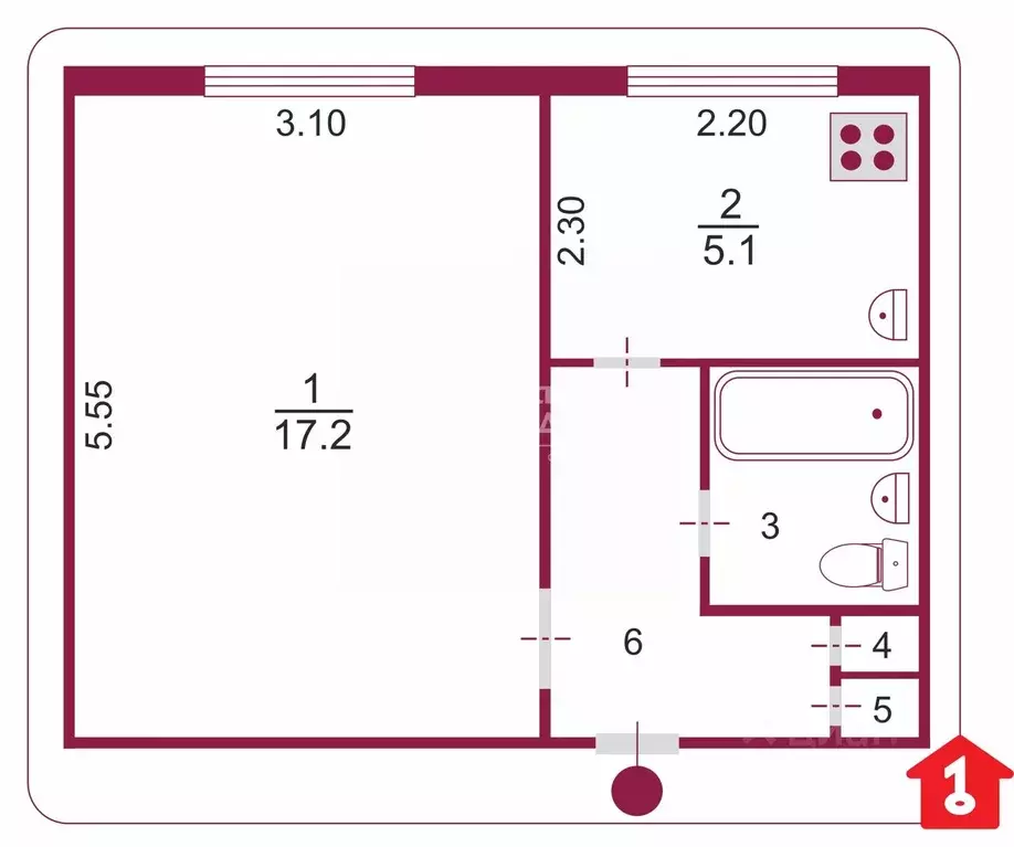 1-к кв. Омская область, Омск Заозерный мкр, ул. Бородина, 4/1 (29.9 м) - Фото 2
