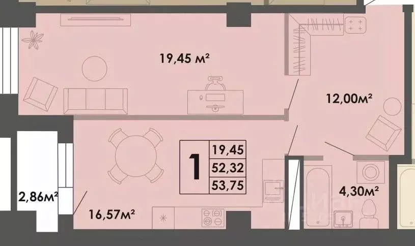 1-к кв. Саха (Якутия), Якутск ул. Богатырева, 9 (54.27 м) - Фото 1