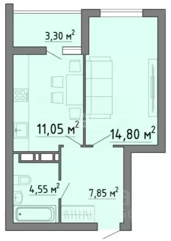 1-к кв. Липецкая область, Липецк Агрономическая ул., 7 (41.55 м) - Фото 1