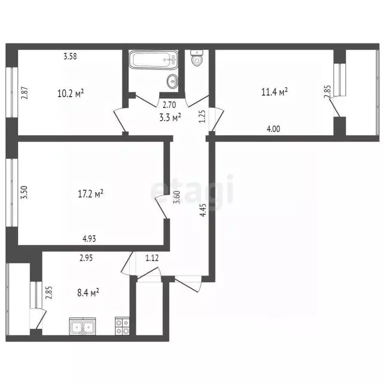 3-к кв. Тамбовская область, Тамбов Базарная ул., 121 (63.0 м) - Фото 1