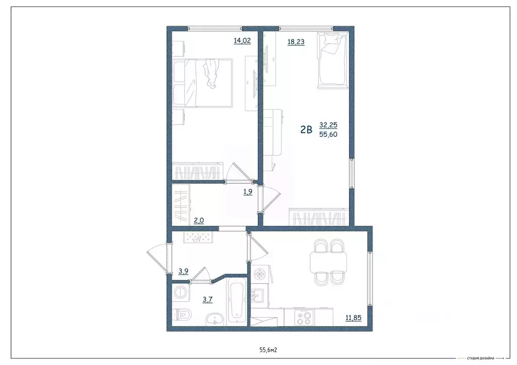 2-к кв. Тверская область, Тверь ул. Левитана, 93А (55.6 м) - Фото 2