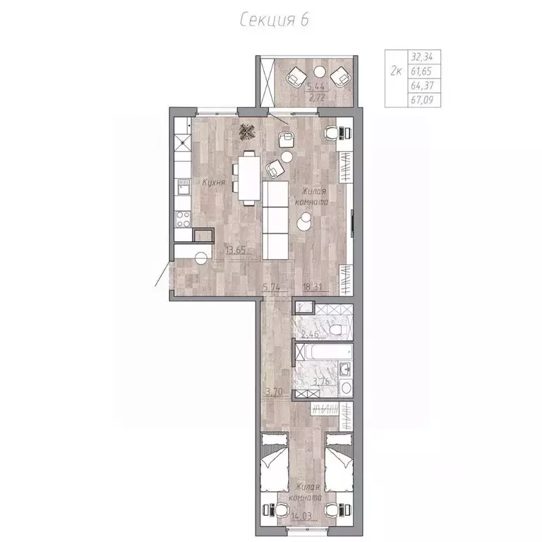 2-к кв. Хабаровский край, Хабаровск пос. Березовка, Эколенд жилой ... - Фото 0