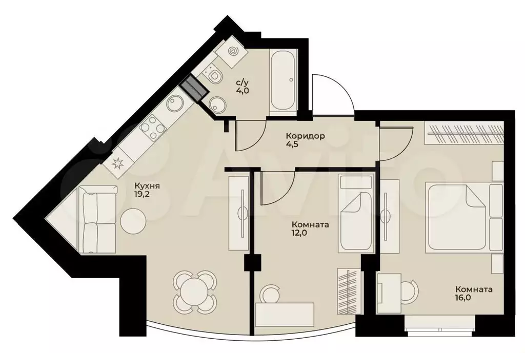 2-к. квартира, 56,5 м, 7/9 эт. - Фото 0