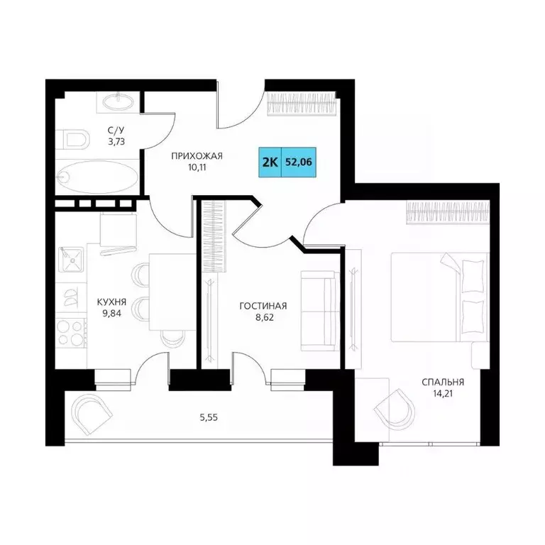 2-к кв. Дагестан, Дербент  (52.06 м) - Фото 1