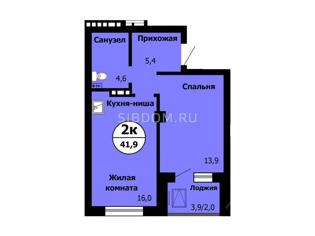 2-к кв. Красноярский край, Красноярск Лесопарковая ул. (41.9 м) - Фото 1