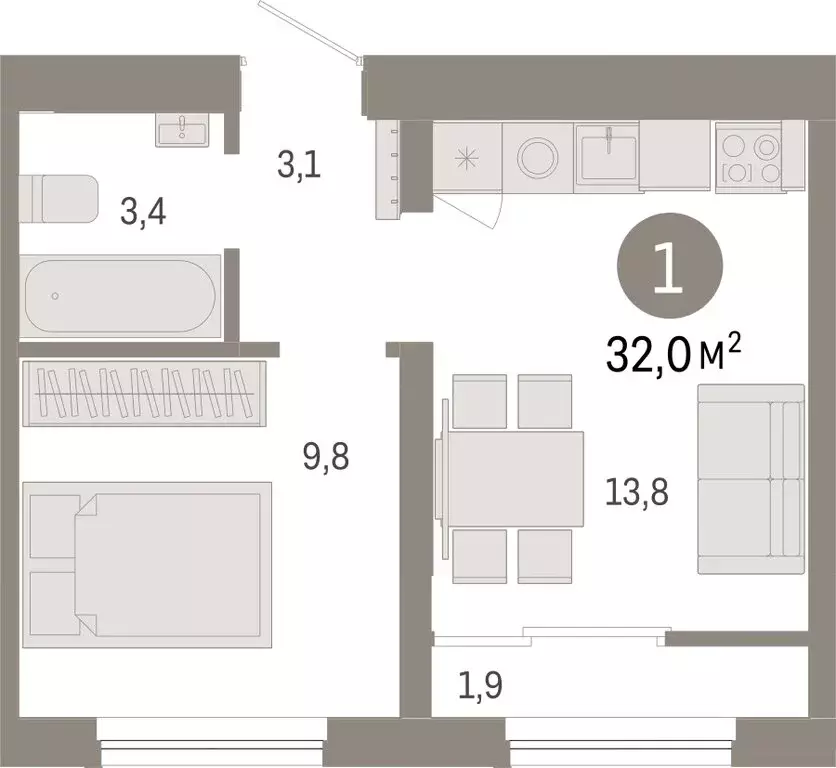 1-комнатная квартира: Новосибирск, Большевистская улица, с49 (31.99 м) - Фото 1