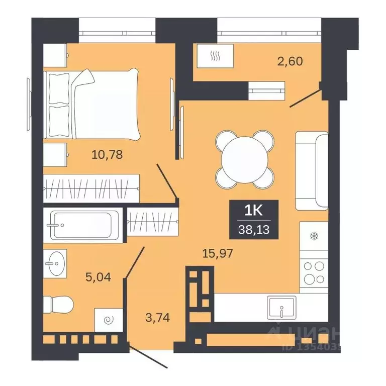 1-к кв. Тюменская область, Тюмень Ямская ул., 29 (35.53 м) - Фото 0