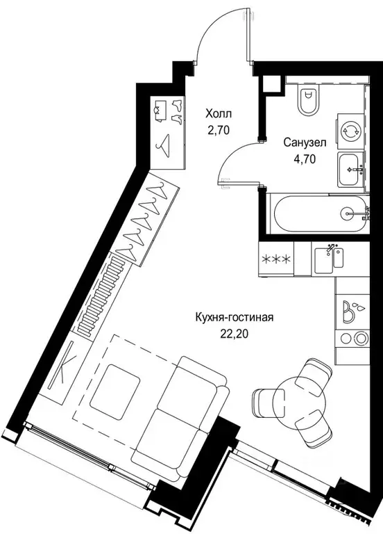 Студия Москва Парус кв-л, Ситизен жилой комплекс (29.6 м) - Фото 2
