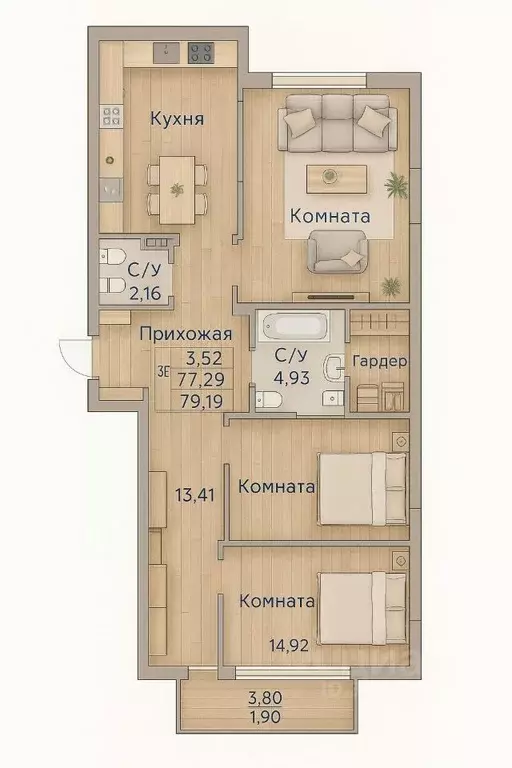 3-к кв. Томская область, Северск ул. Ленина, 116 (82.0 м) - Фото 1