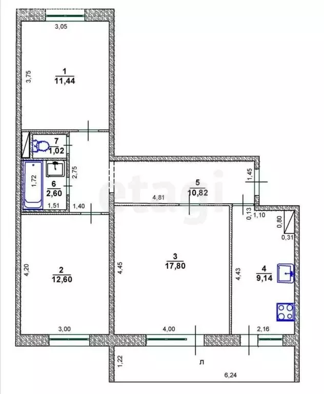 3-комнатная квартира: Ульяновск, улица Шолмова, 37/4 (65.4 м) - Фото 0