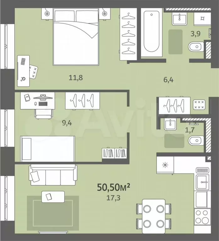 2-к. квартира, 50,5 м, 1/8 эт. - Фото 0