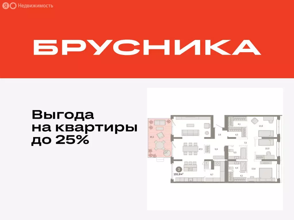 3-комнатная квартира: Тюмень, жилой комплекс На Минской (155.85 м) - Фото 0
