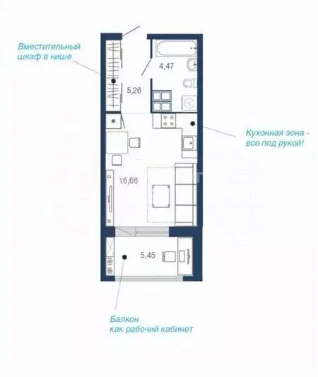 Студия Липецкая область, Липецк Елецкое ш., 7 (31.84 м) - Фото 1