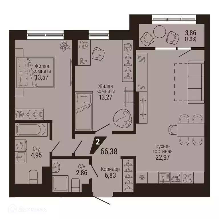 Продаётся 2-к квартира, 66.4 м - Фото 0
