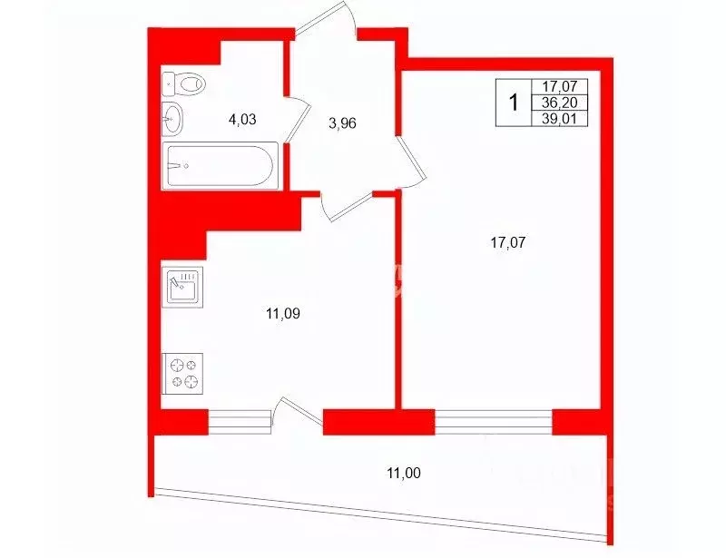 1-к кв. Санкт-Петербург ул. Катерников, 7 (36.2 м) - Фото 1