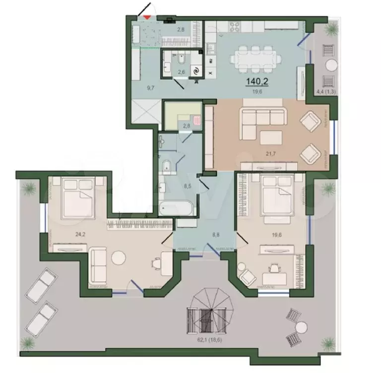 3-к. квартира, 140 м, 8/8 эт. - Фото 1