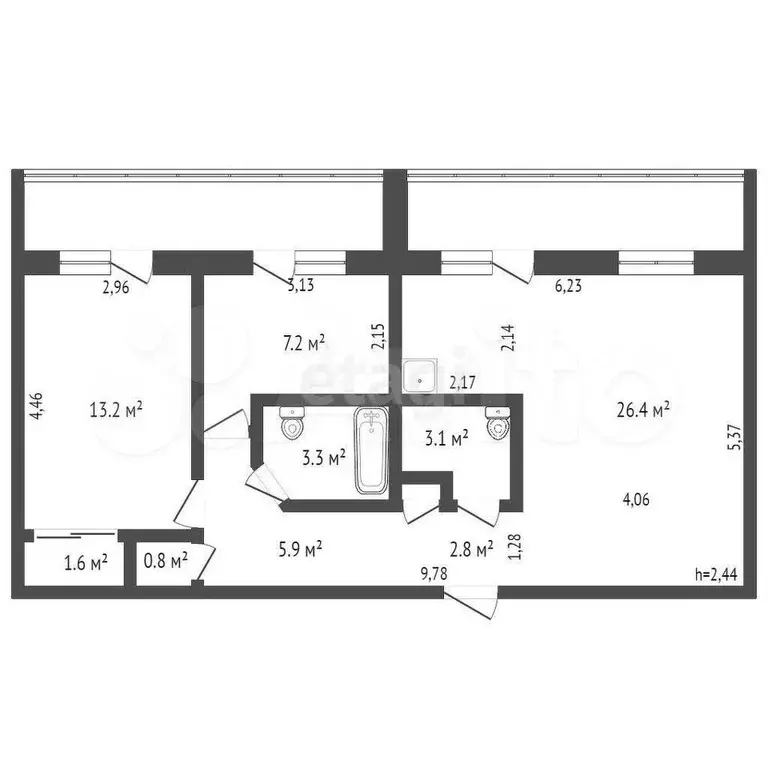 3-к. квартира, 64,5 м, 3/3 эт. - Фото 1