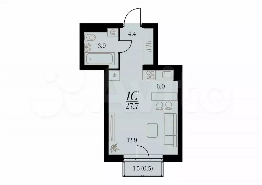 Квартира-студия, 27,7 м, 2/4 эт. - Фото 0