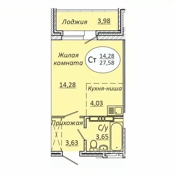 Студия Новосибирская область, Новосибирск 2-я Воинская ул., 53 (27.58 ... - Фото 0