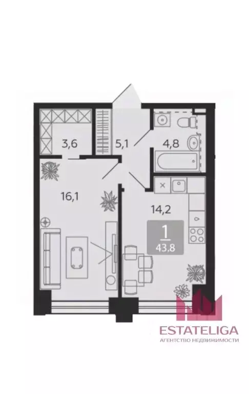 1-к кв. Москва 1-я оч., Шагал жилой комплекс, к13 (43.8 м) - Фото 1