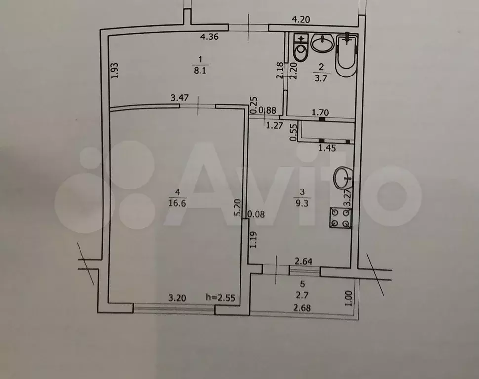 1-к. квартира, 40,2 м, 1/3 эт. - Фото 0