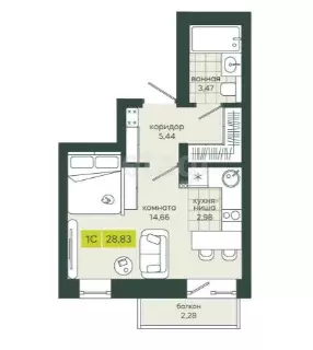 Продаётся 1-к квартира, 28.83 м - Фото 0