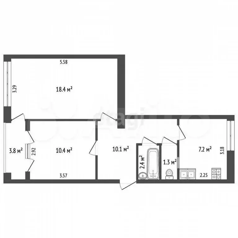 2-к. квартира, 49,8 м, 1/5 эт. - Фото 0