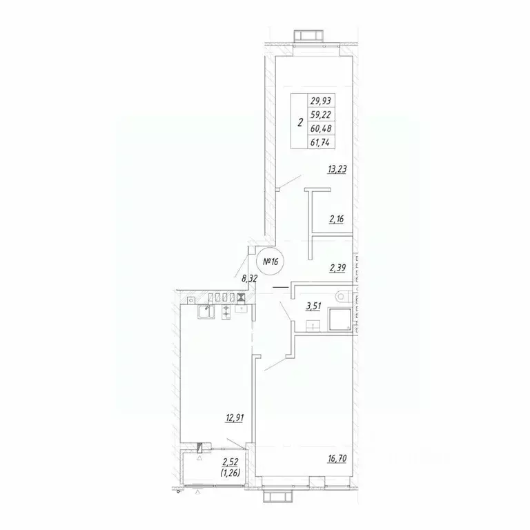 2-к кв. Калининградская область, Зеленоградск  (60.48 м) - Фото 2