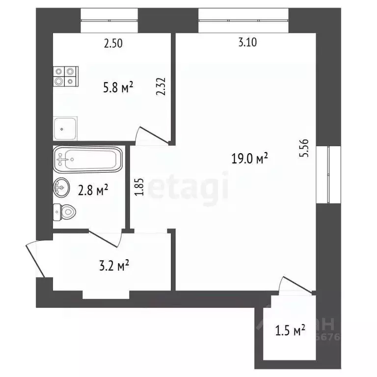 1-к кв. Татарстан, Альметьевск ул. Мусы Джалиля, 24 (32.3 м) - Фото 2