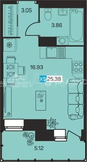 Квартира-студия, 25,4 м, 8/8 эт. - Фото 0