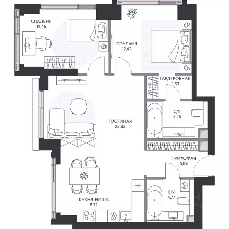 2-к кв. Москва 1-й Сетуньский проезд, 8 (75.3 м) - Фото 1