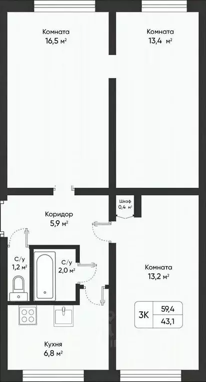 3-к кв. Новосибирская область, Новосибирск Тихвинская ул., 6 (59.0 м) - Фото 0