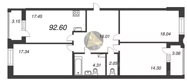 3-к кв. Санкт-Петербург ул. Среднерогатская, 11к2 (92.6 м) - Фото 1