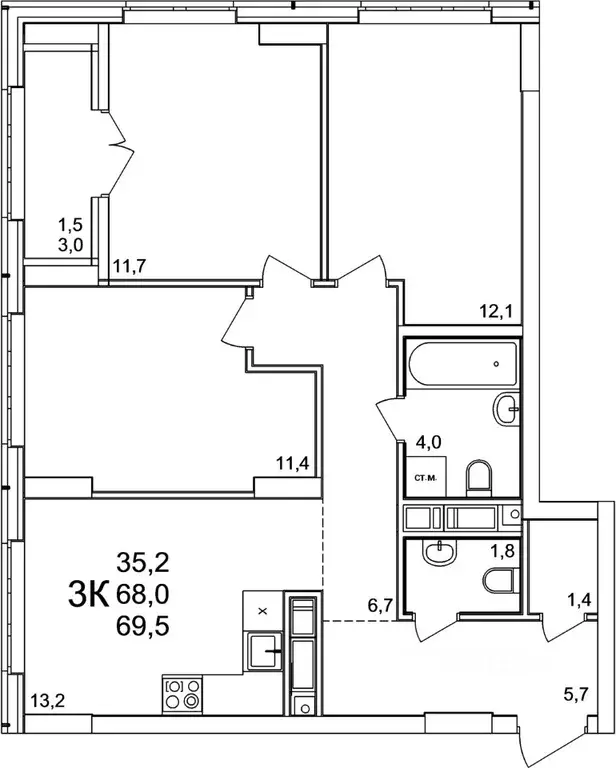3-к кв. Нижегородская область, Нижний Новгород д. Анкудиновка, КМ ... - Фото 2