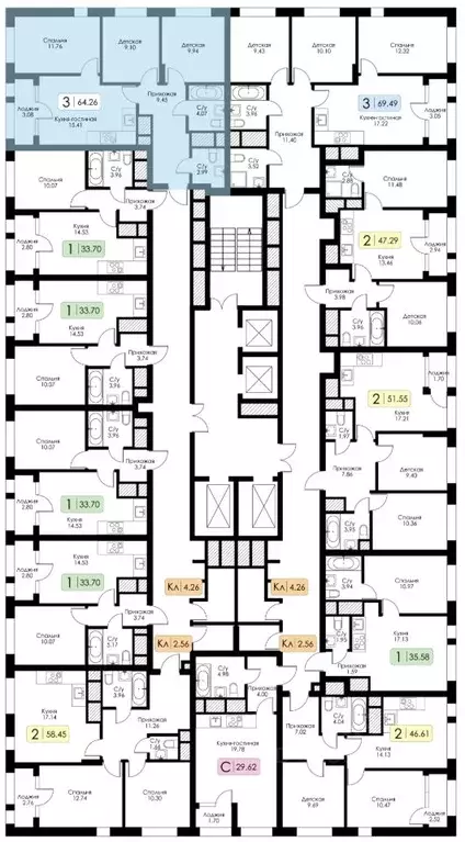 3-к кв. Тульская область, Тула Один жилой комплекс (64.26 м) - Фото 1